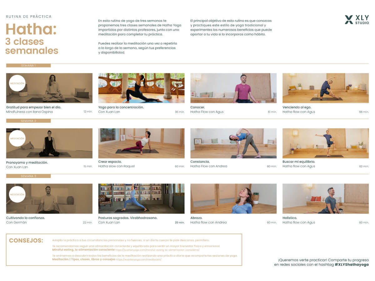 Calendario de la rutina Hatha Yoga en XLY Studio