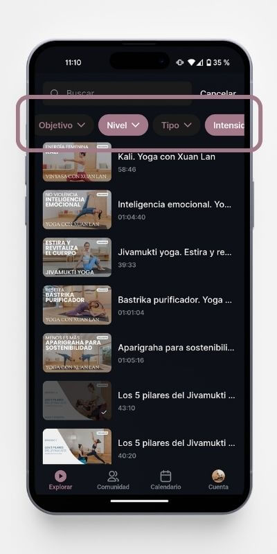 Filtros de la App de Yoga de XLYStudio